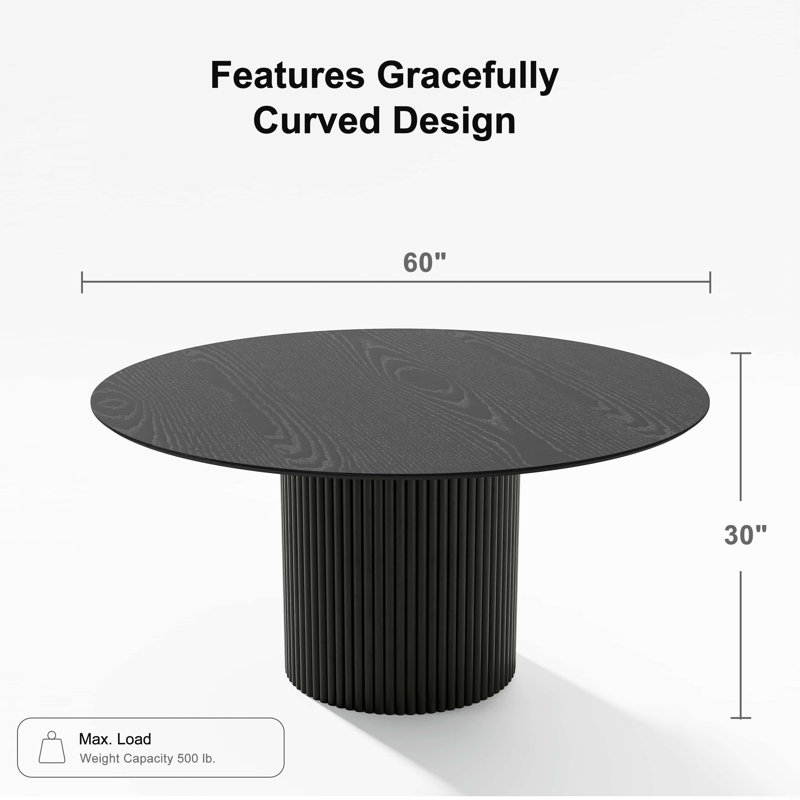 Table de salle à manger en bois massif, Black, H 30 po x L 60 po x l 60 po
