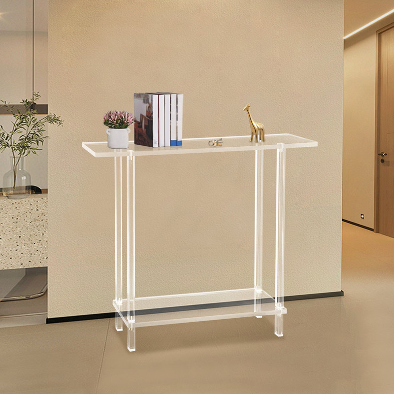 2 Tiers Freestanding Clear Acrylic Table With Open Shelves