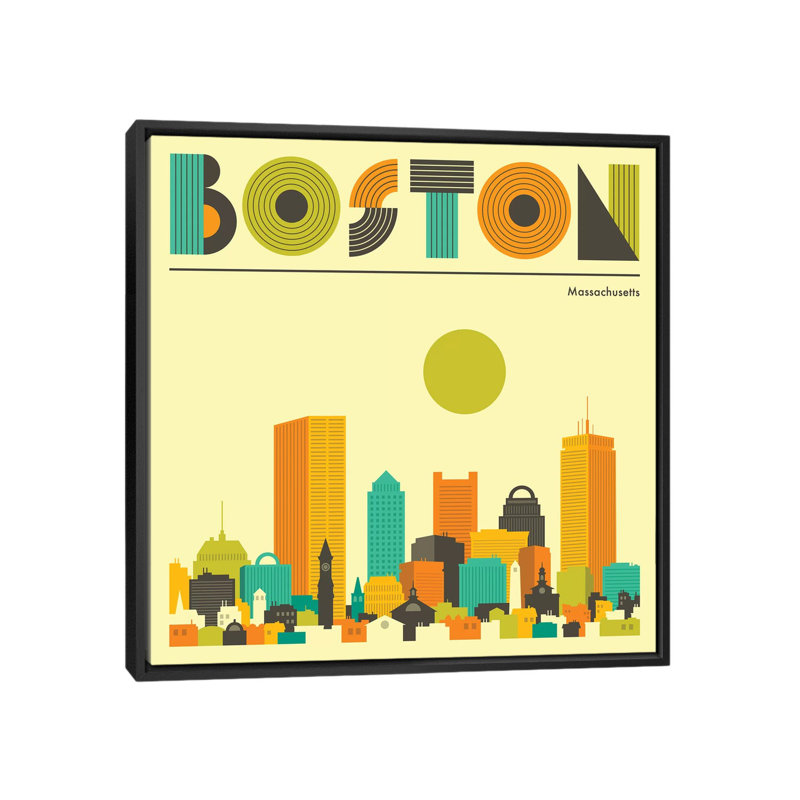 « boston horizon », impression sur toile, H 18 po x l 18 po x P 1,5 po, Toile avec cadre flottant noir, Pas de tapis