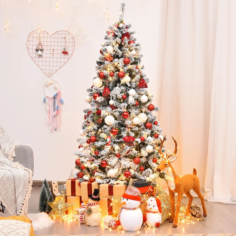 Arbre de Noël artificiel à charnière enneigé 6 pi avec 250 lumières préinstallées 6 pi