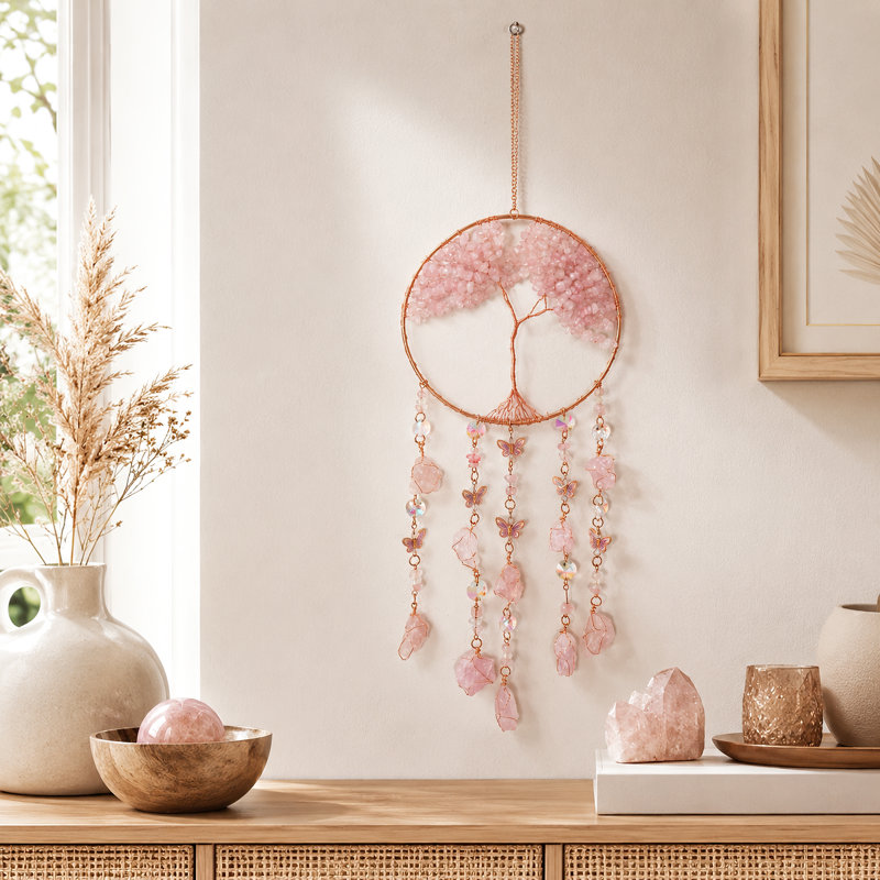 Décoration suspendue en cristal avec motif d'arbre de vie rose
