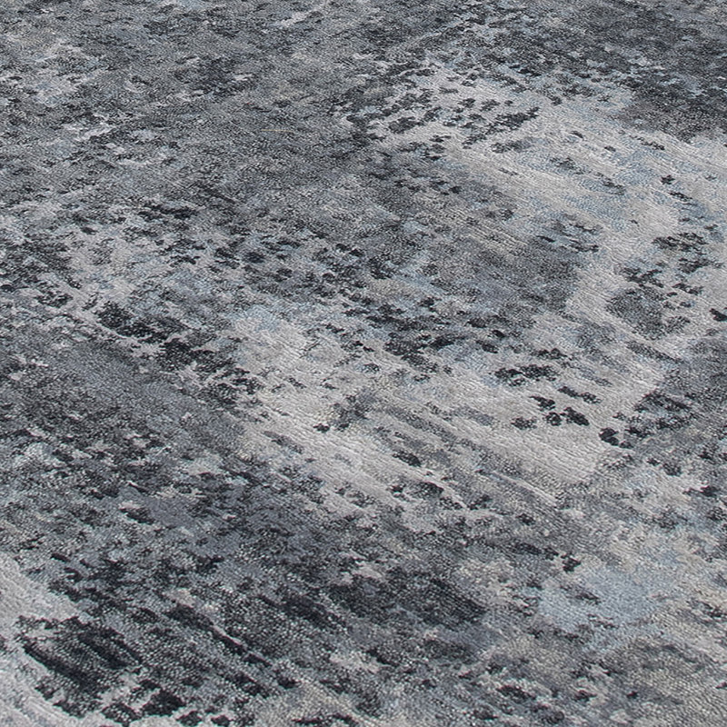 Gray Abstract Hand-Knotted Wool and Viscose 8' x 10' Rug