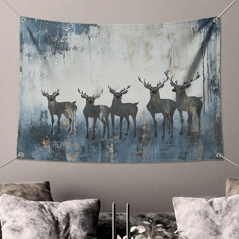 Tapisserie murale cerf - Décoration murale animal, H 51 po x l 60 po avec 4 œillets