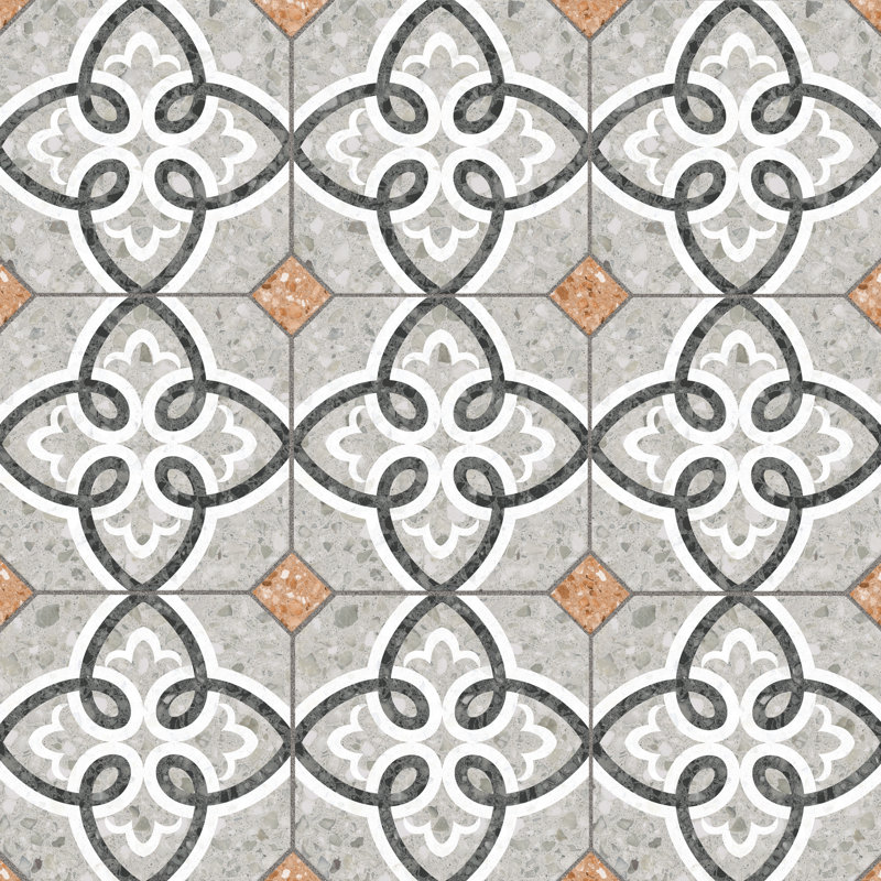 Riviera Octagon Garde Gris W/Taco 7-7/8 In. X 7-7/8 In. Porcelain Floor And Wall Tile, Gray/Orange