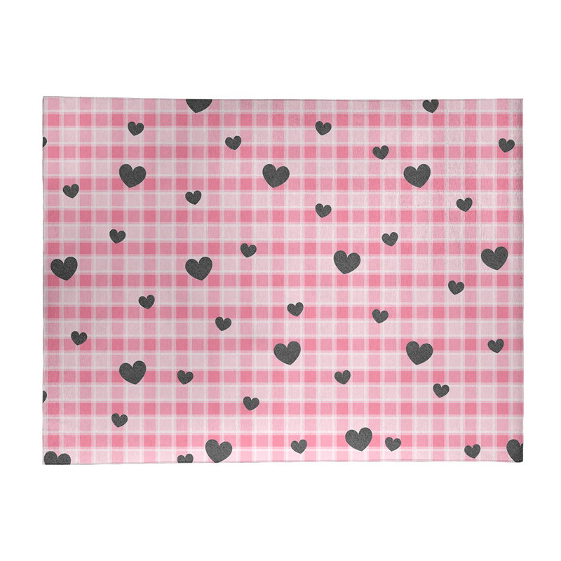 Tapis noir/rose fait main, Rectangle 9 pi x 12 pi