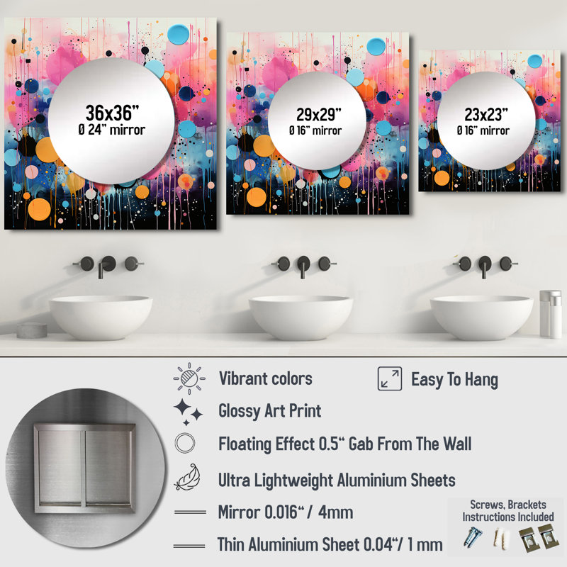 Gulkis - Miroir carré à formes abstraites pour décoration murale, 23 po x 23 po