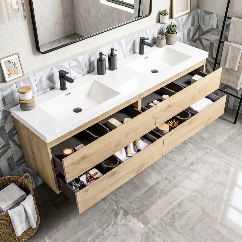 Ensemble de meuble-lavabo double 71 po Emit, Chêne