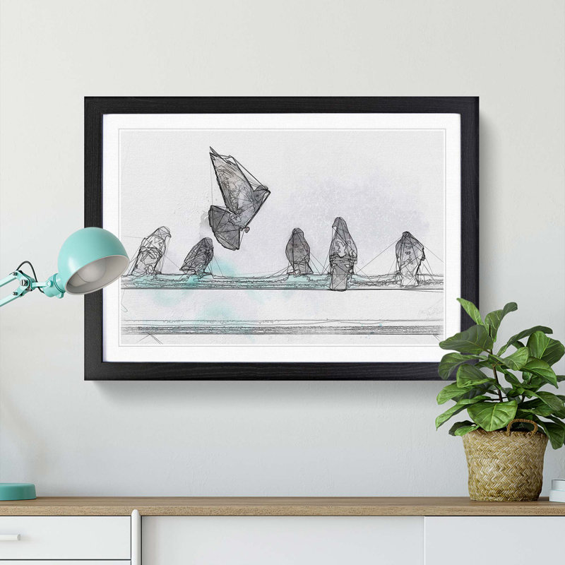 Pigeons - Picture Frame Graphic Art Print, Black Framed, 36cm H x 48cm W x 2cm D