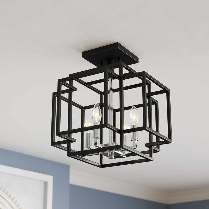 Plafonnier semi-encastré à cage géométrique 4 lumières 14 po Orona