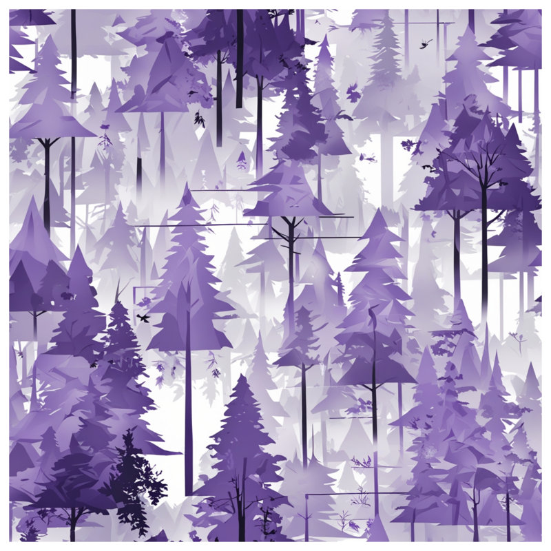 Tapisserie murale silhouette de forêt mauve - décoration murale forêt, 68 po H x 80 po L avec 4 œillets