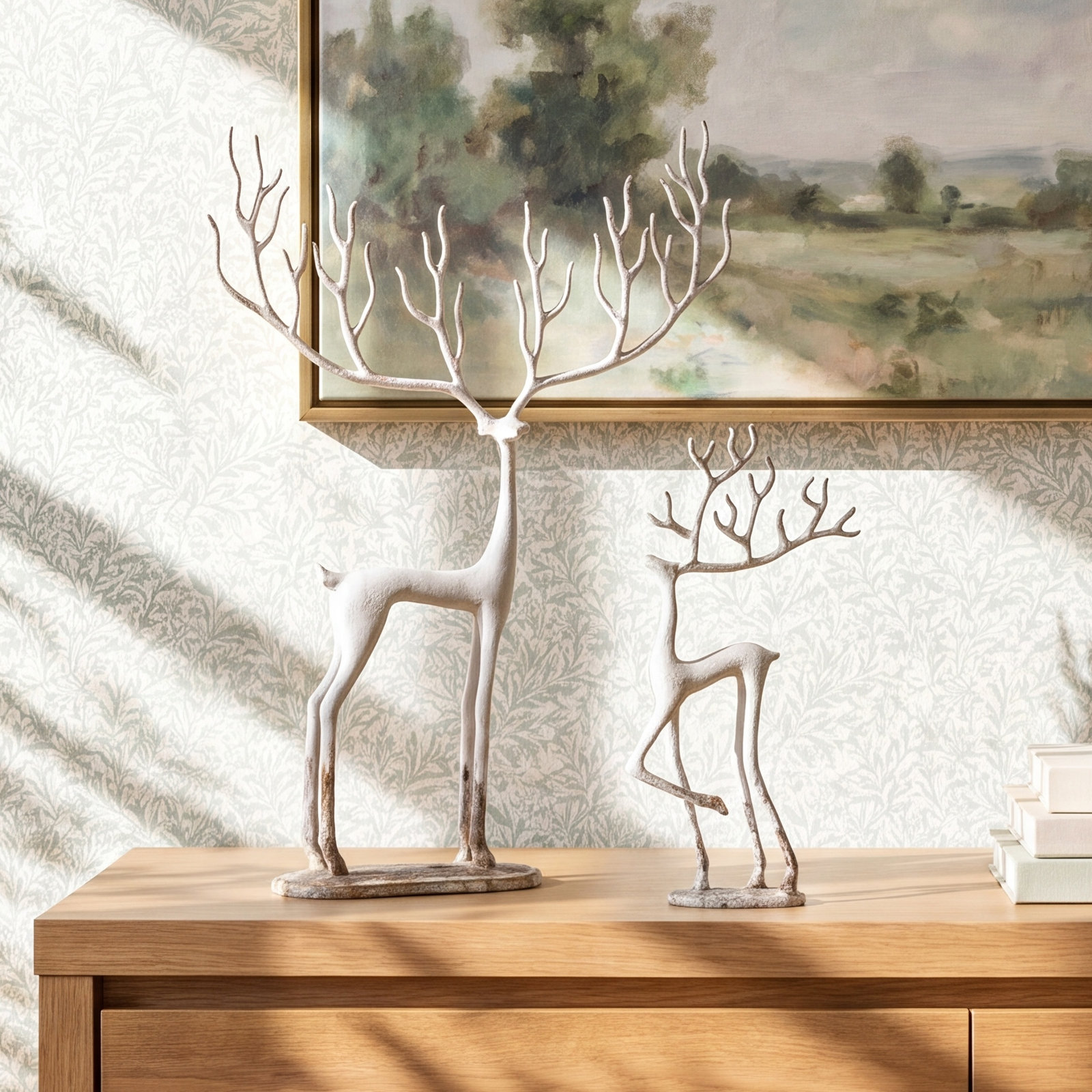 2-Piece Cast Iron Reindeer Figurine Set