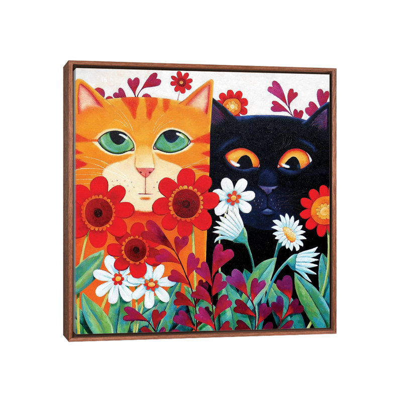 «Emily's Cats» par Vicky Mount - reproduction d'art, Toile avec cadre en bois brun classique, Non mat
