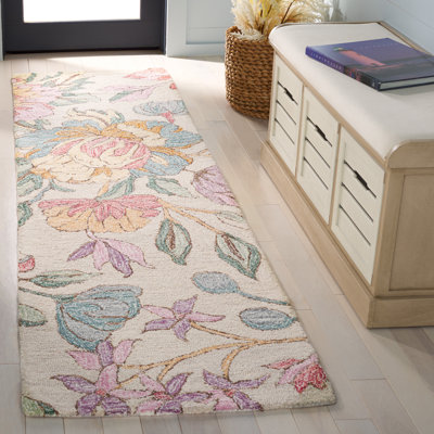 Tapis floral en coton touffeté à la main Jardin Ivoire / Rose