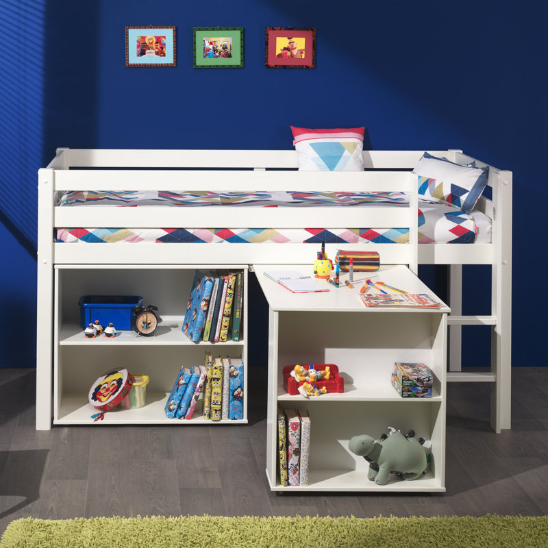 Pino European Single (90 X 200 Cm) Loft Bed with Built-in Ladder Included, White