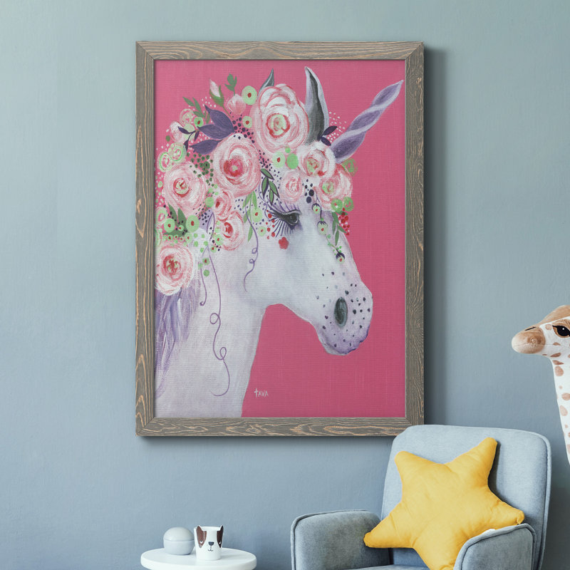 Licorne II - peinture sur toile encadrée, Encadré gris, H 37,5 po x l 27,5 po x P 1,5 po