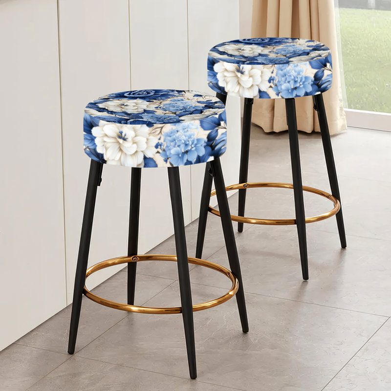 Cobalt Blue Foliage Victorian Pattern - Floral Bar Stools Set Of 2