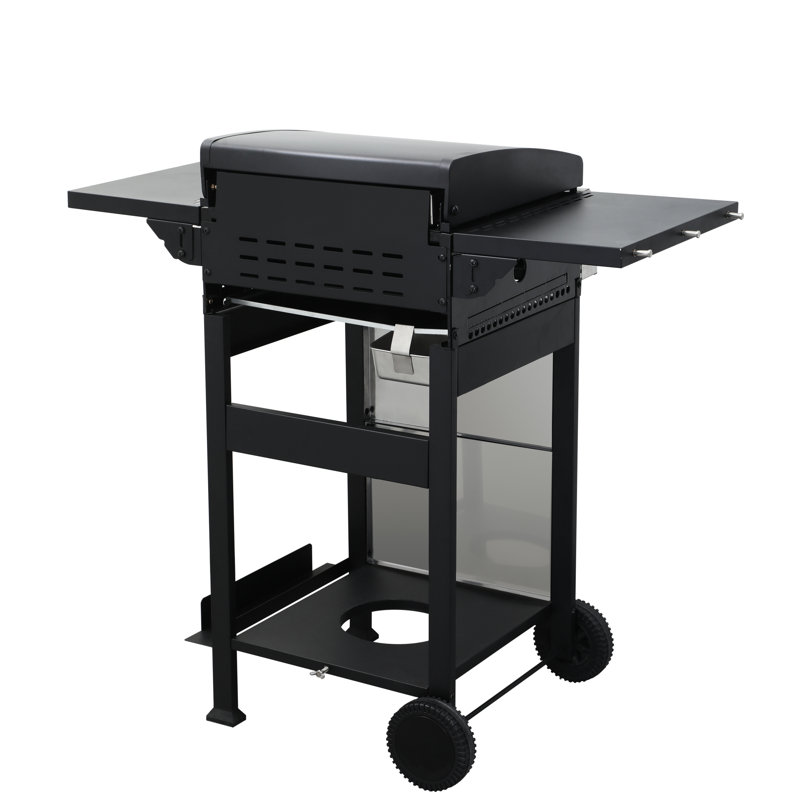 Barbecue d'extérieur avec 2 barbecues au propane, SS, 24 600 BTU, grilles de cuisson en émail, table d'appoint pliable et barbecue suspendu, table grillagée, pour chalet