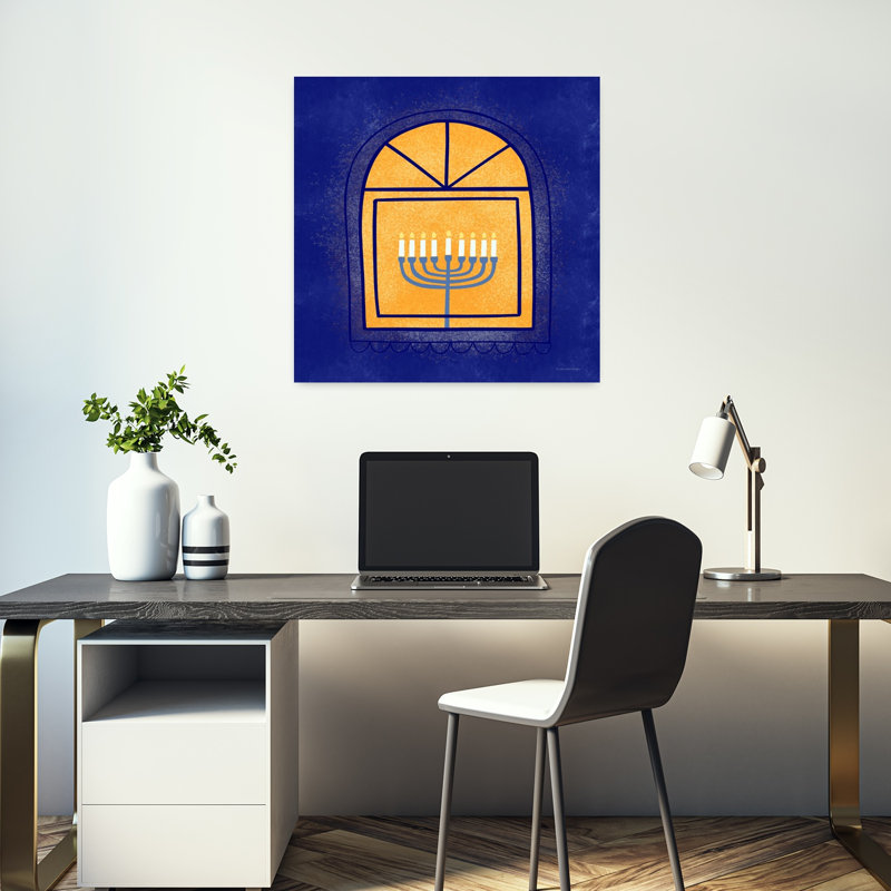 Fenêtre, menorah, art contemporain abstrait, H 18 po x l 18 po