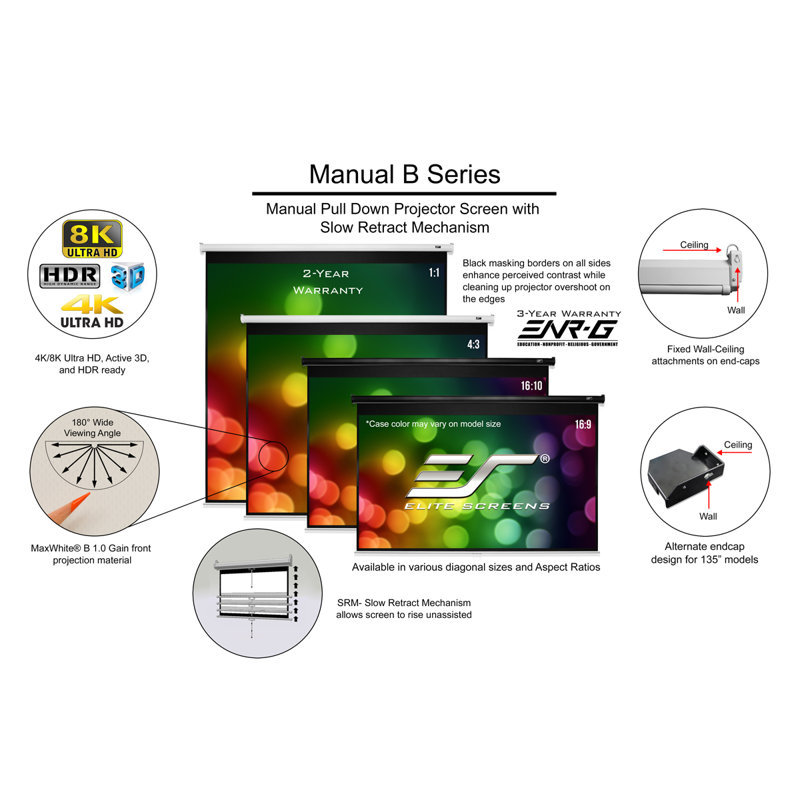 Manual B Series White 100" diagonal Manual Projection Screen