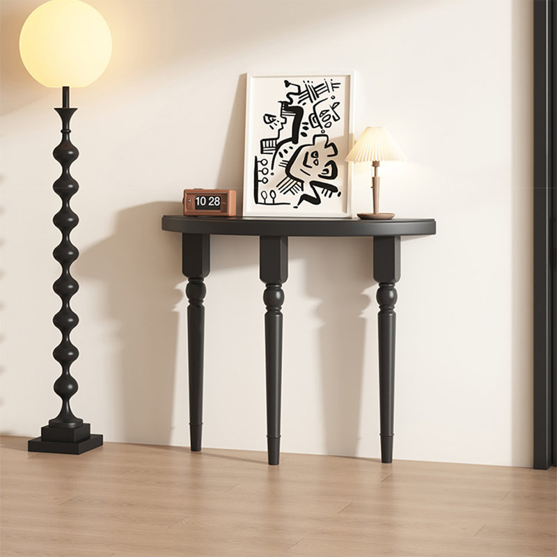 Console demi-cercle en bois massif noir, H 31,5 po x l 31,5 po x P 9,84 po