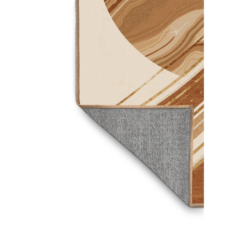 Machine Washable Palvinder Posh & Luxe Arc Rug in Brown – LightBrown Binding, 3 x 5
