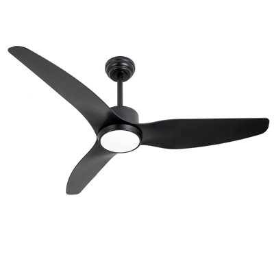 Ventilateur de plafond noir avec télécommande 52 po à 6 vitesses, moteur réversible silencieux à 3 vitesses, 3 lumières à intensité réglable, fonction de mémoire de minuterie, pales modernes, mode vacances, encastré, intérieur, extérieur