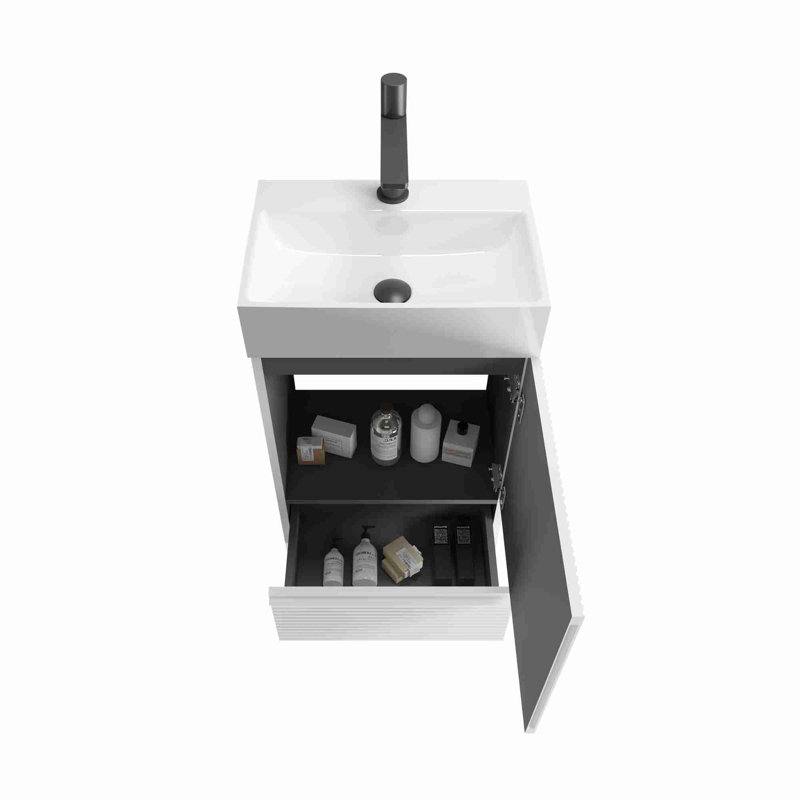 Meuble-lavabo de salle de bain avec rangement, Blanc, Blanc mat