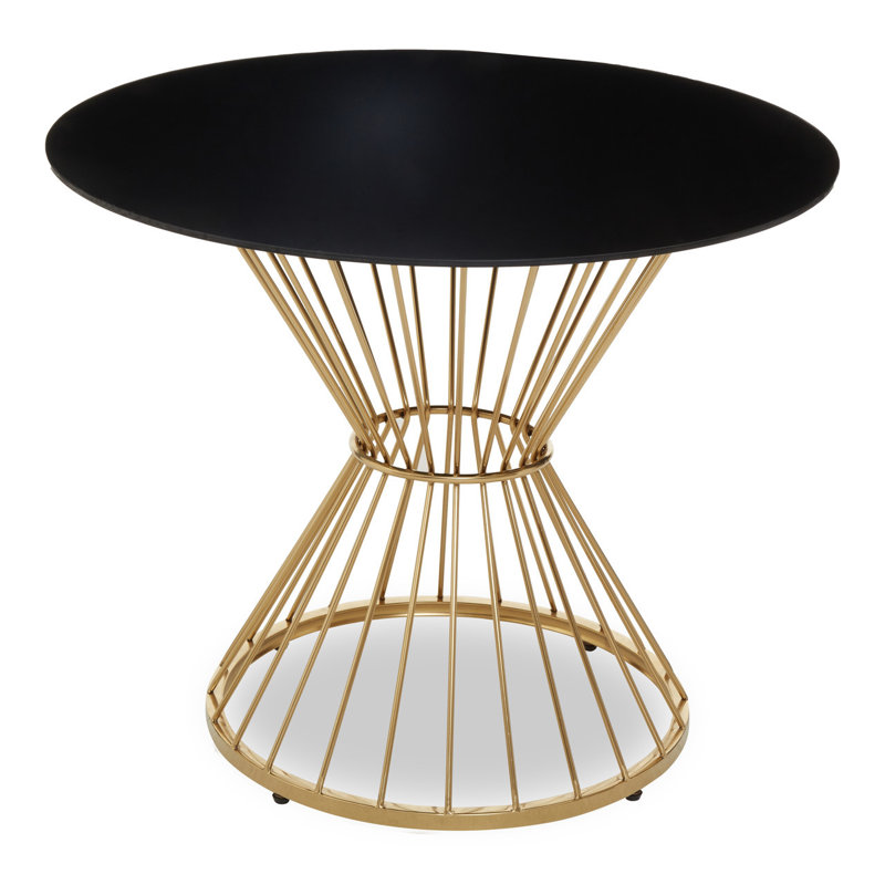 Kimber Round Glass Top Metal Base Dining Table, Black, Gold