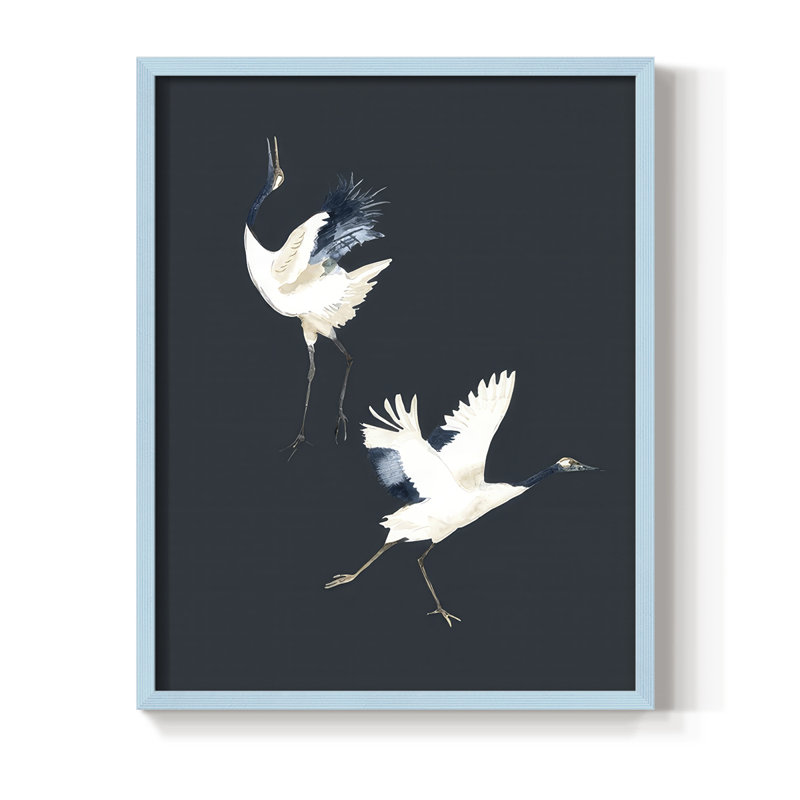 Cranes on Indigo II, reproduction encadrée - bois massif, H 15 po x l 12 po, Bleu
