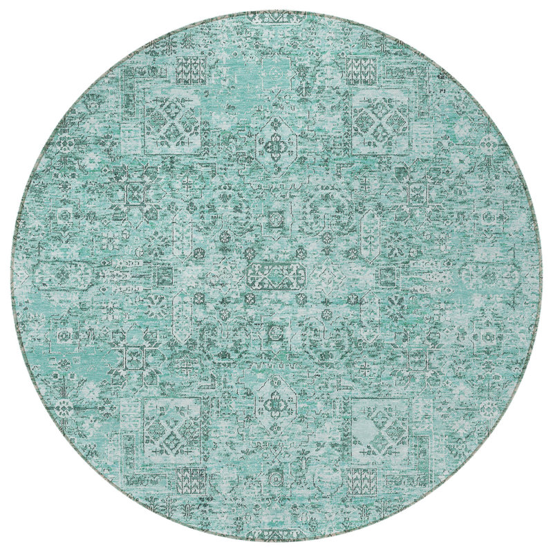 Tapis extérieur lavable floral bleu sarcelle et turquoise 8 pi