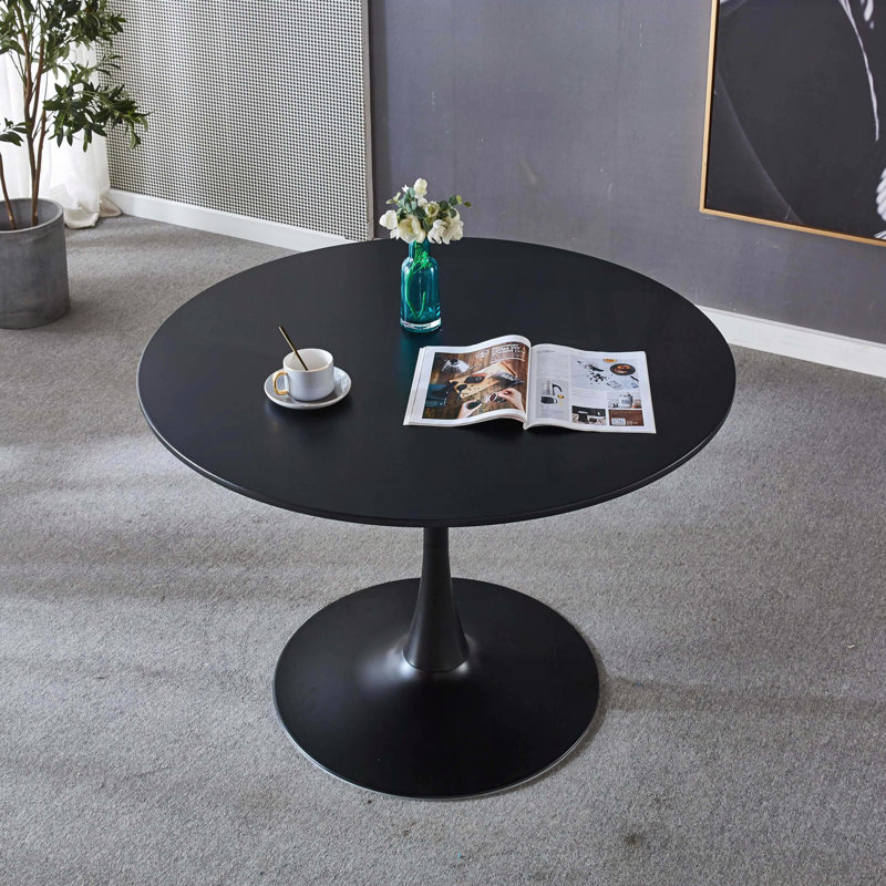 Mid-Century Round Tulip Table - 42.1" Black Top, Metal Pedestal for 4-6, 28.74" H x 42.12" W x 42.12" D, Black