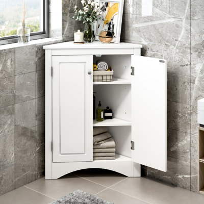 White Triangle Bathroom Shelving Cabinet With Adjustable Storage Options Shelves - Meets Your Home Requirements