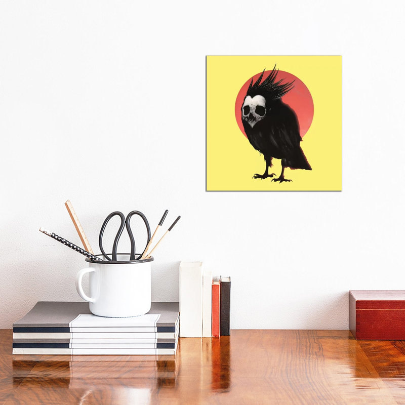 Birdie, Yellow Background by Ali Gulec - Wrapped Canvas Painting, 30.48 cm H x 30.48 cm W x 1.91 cm D