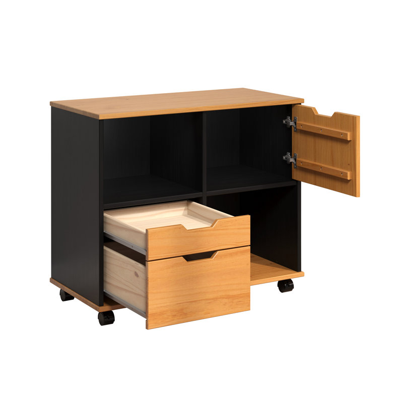 SUPPORT D'IMPRIMANTE MOBILE EN BOIS SOLIDE NOIR ET MIEL NATUREL