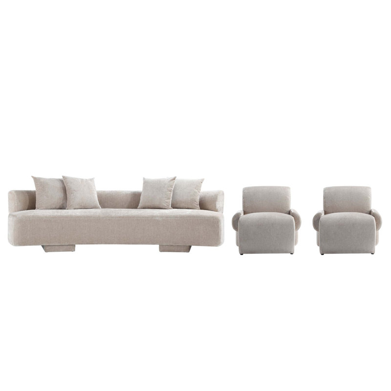 Giovedi 3-Piece Modern Chenille 112" Sofa and 2 Accent Chairs Set, Giovedi Beige Chenille