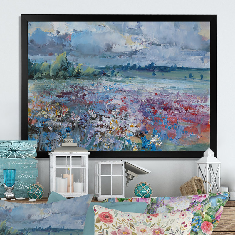 «Scenery Wildflowers Blooming», peinture sur toile, Cadre photo noir, H 8 po x l 12 po x P 1 po