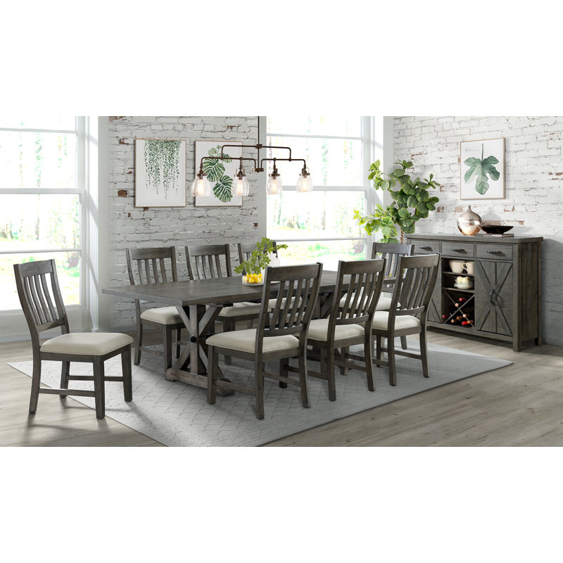 Trestle Dining Set, 10 Pieces: Table, 9 Chairs