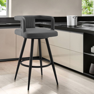 Tabouret de bar pivotant de 30 po en métal noir et gris, rotation à 360 degrés, conception respirante, sièges en mousse souple, tabouret de construction avec pivot, dossier ouvert, rembourrage, repose-pieds pratique
