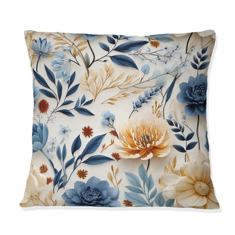 Motif botanique méditerranéen à motif floral - imprimé floral, H 16 po x l 16 po