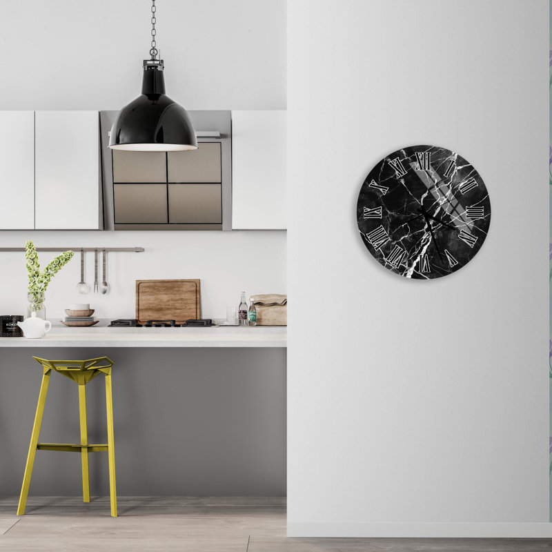 Horloge murale en verre trempé en marbre noir, horloge moderne, horloge Art déco, 20 pouces, Or anglais