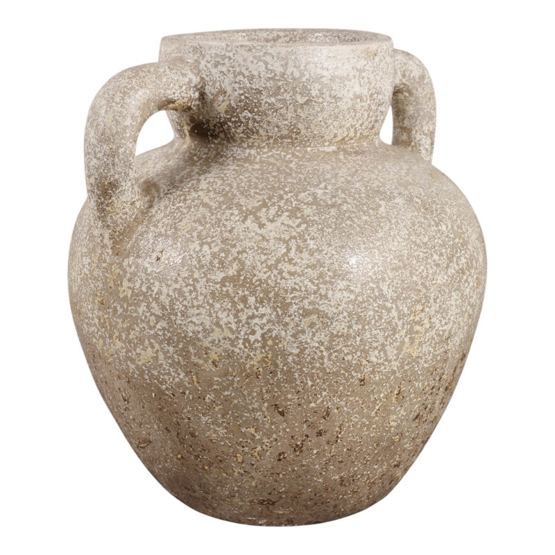 Vase de table rustique en terre cuite texturée avec poignées, idéal pour une entrée ou comme élément décoratif sur une étagère - Grand vase contemporain pour le salon ou la décoration intérieure - 33 cm