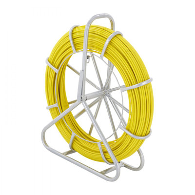 Fish Tape Fiberglass, 5/16 in, Duct Rodder Fishtape Wire Puller, Cable Running Rod with Steel Reel Stand, 3 Pulling Heads, Fishing Tools for Walls and Electrical Conduit, Non-Conductive