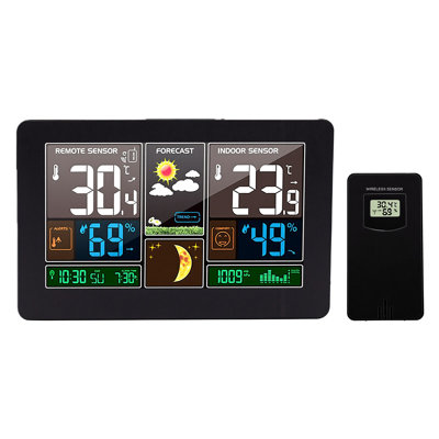 Thermomètre sans fil numérique intérieur/extérieur avec moniteur de température et d'humidité, pression barométrique, horloge atomique, station météo et rétroéclairage réglable