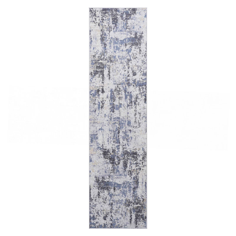 Grey / Denim / Abstract Runner Rug, Runner 2'2" x 8'
