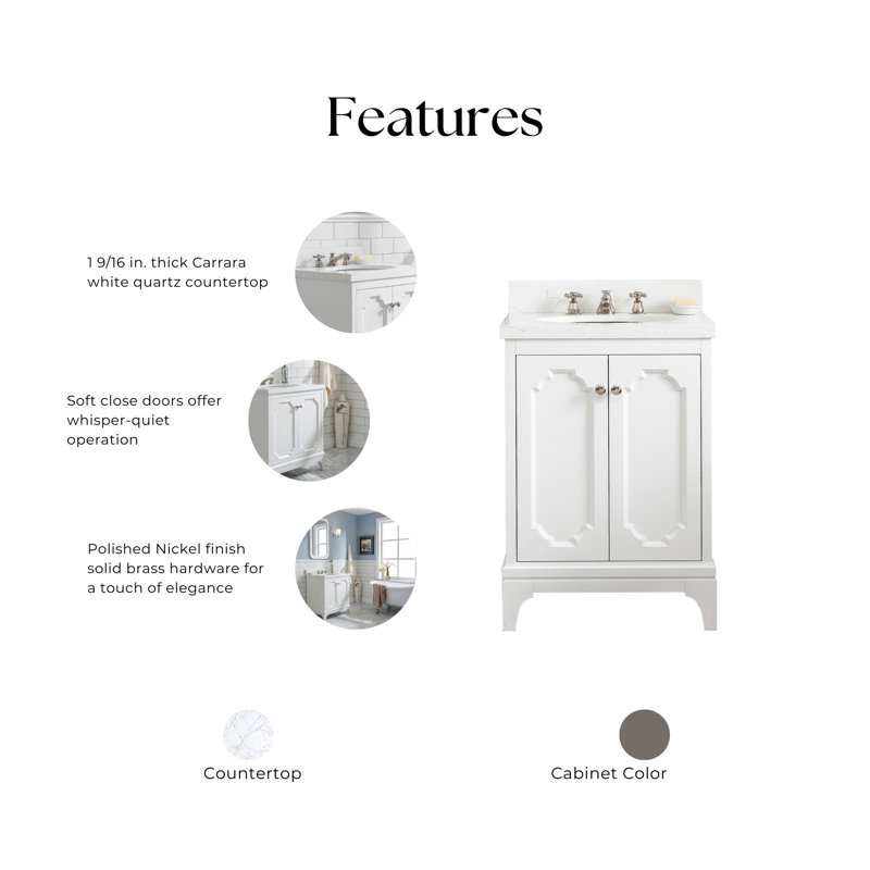 Queen 24" Single Bathroom Vanity Set with Faucet, Pure White, Standard