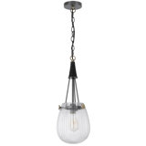 Cora 8 Inch Pendant Light w Gray Gold Chain, Fluted Raindrop Glass