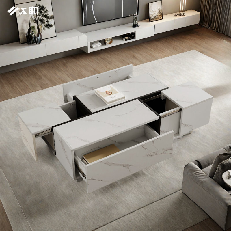 Rectangular Sliding Top Coffee Table With 2 Drawers And 2 Hidden Storage Compartments