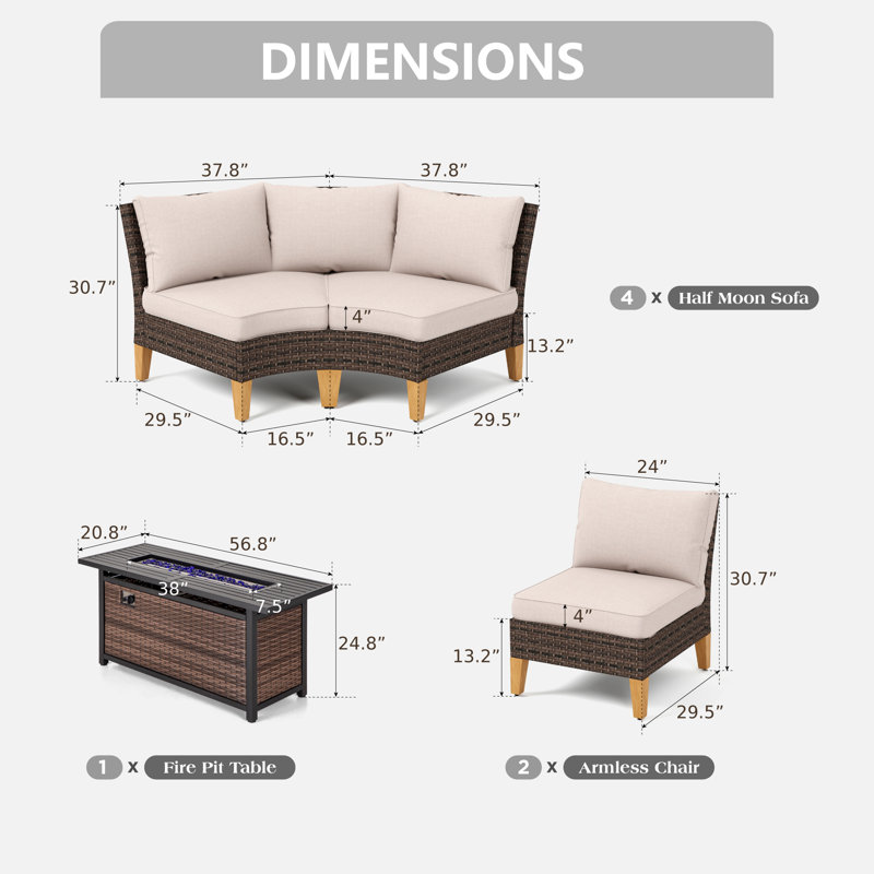 Argyri Outdoor Wicker Patio Conversation Furniture Set, Beige