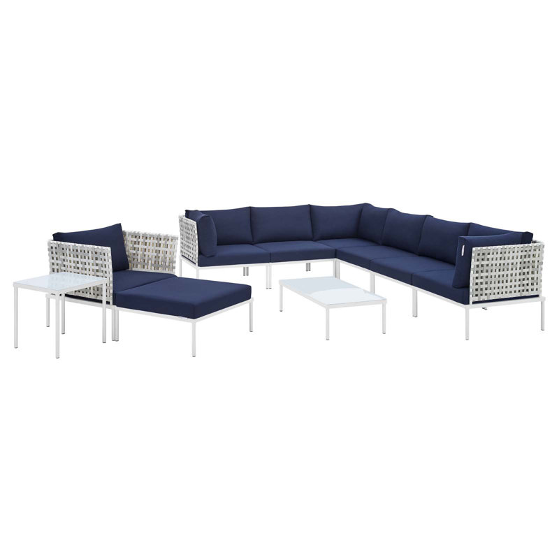 Ensemble de canapé modulaire d'extérieur en aluminium à tissage panier de 10 pièces Harmony par Modway, Taupe