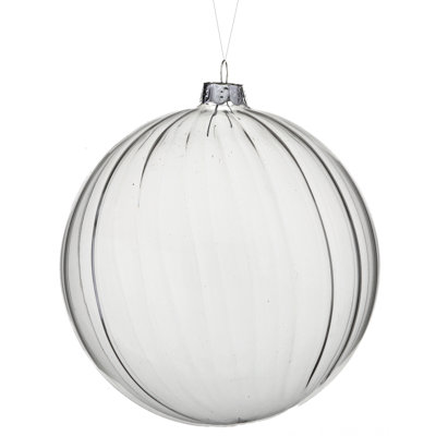 5" Glass Clear Stripe Ball Ornament